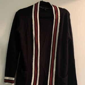 Black Cardigan with White and Burgundy